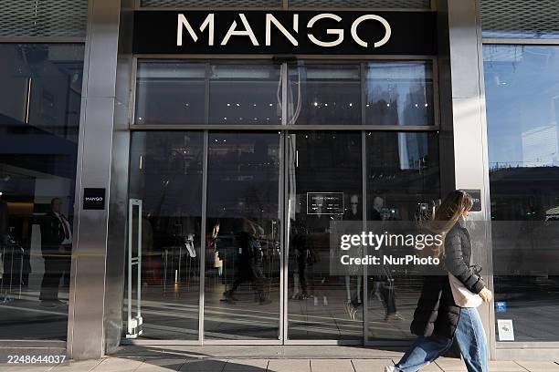 The Mango logo is seen on a street in Warsaw, Poland, on November 28, 2025.