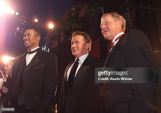 From left, golfer Tiger Woods, actor Martin Sheen and golfing legend Jack Nicklaus arrive at The Ninth Annual ESPY Awards at the MGM Grand Hotel in...