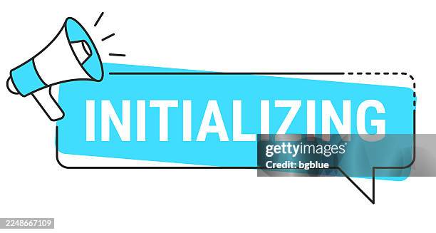 initializing - speech bubble and megaphone on white background - voice activated stock illustrations