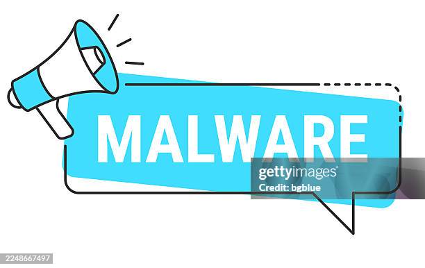 malware - speech bubble and megaphone on white background - ransomware stock illustrations