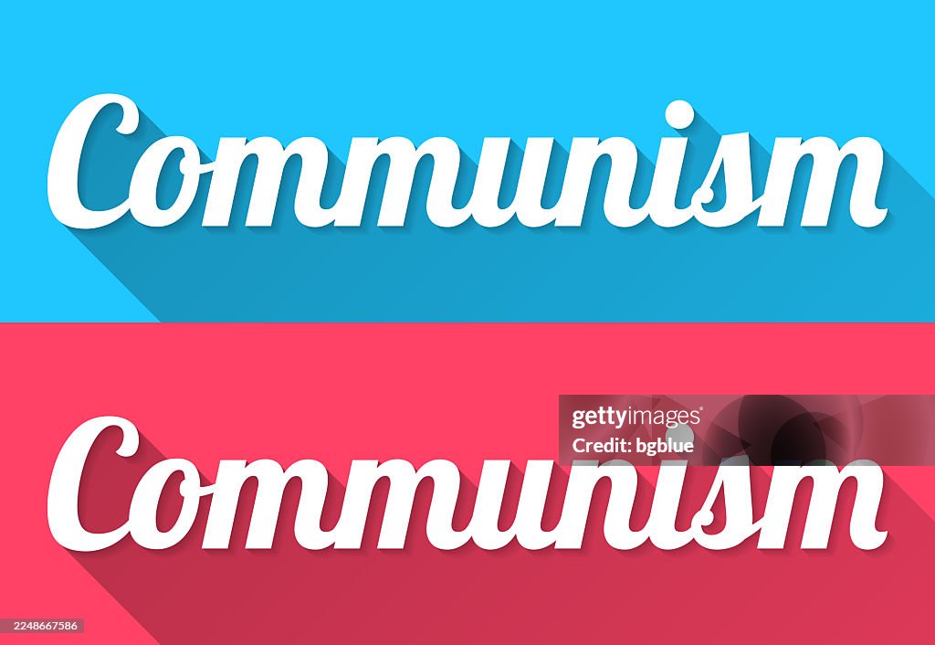 Communism - Flat Design with Long Shadow on blue and red background