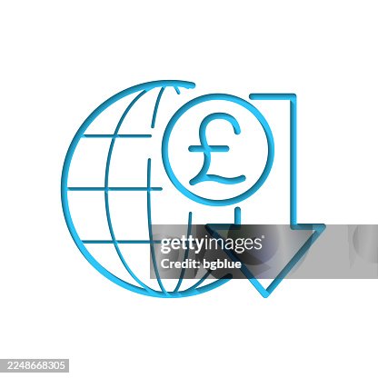 Pound rate decrease. Icon cut out on white paper with blue background Pound rate decrease. Icon cut out on white paper with blue background