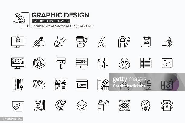 graphic design line icon set · 32 icons - art and craft stock illustrations