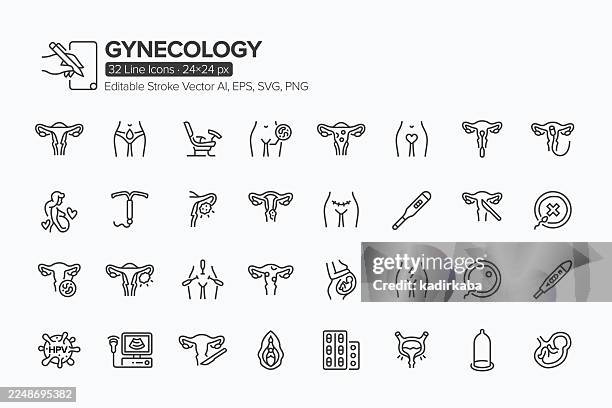 gynecology line icon set · 32 icons - pap smear stock illustrations