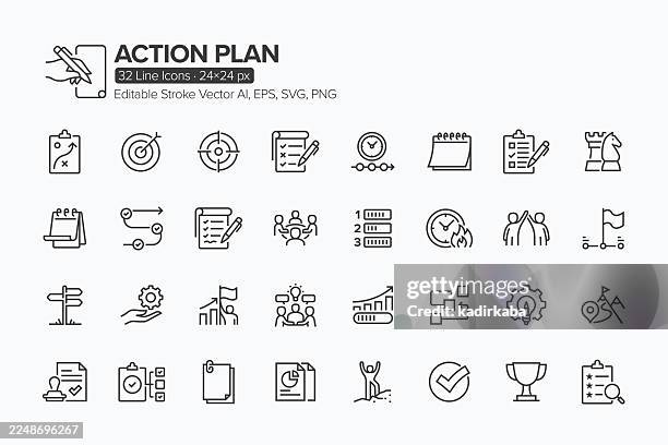 action plan line icon set · 32 icons - action plan stock illustrations