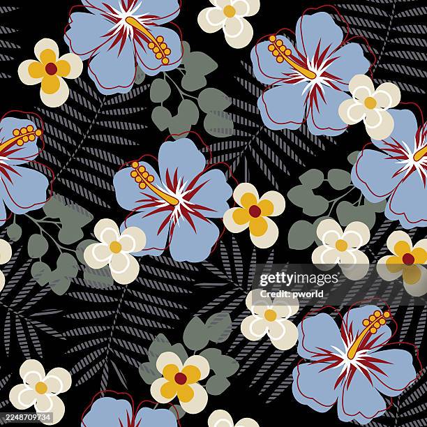 hibiscus seamless pattern . - hibiscus flower pattern stock illustrations