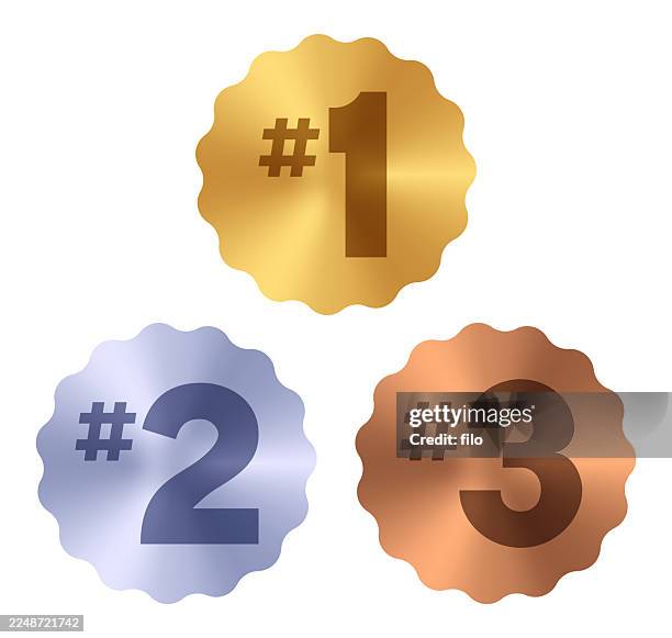 badge 1 2 3 gold silver bronze award best prize winner design element symbol icon - second stock illustrations