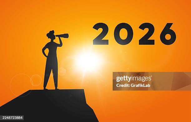 2026 new year vision telescope forecast sunset concept - golden hour stock illustrations