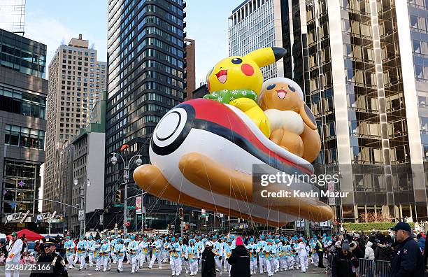Pikachu & Eevee balloon during the 2025 Macy's Thanksgiving Day Parade on November 27, 2025 in New York City.
