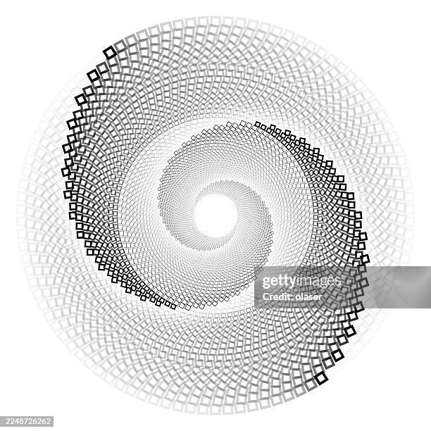 a captivating geometric design featuring interlocking squares forming a mesmerizing spiral pattern, showcasing a harmonious blend of order and chaos in monochromatic tones. - interlocking circle stock illustrations