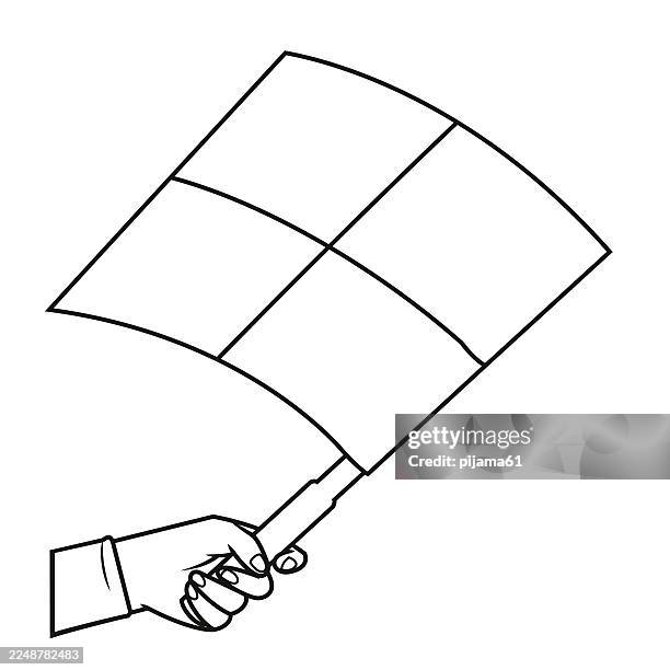 hand holding referee flag or offside flag isolated on white background. - referee flag stock illustrations
