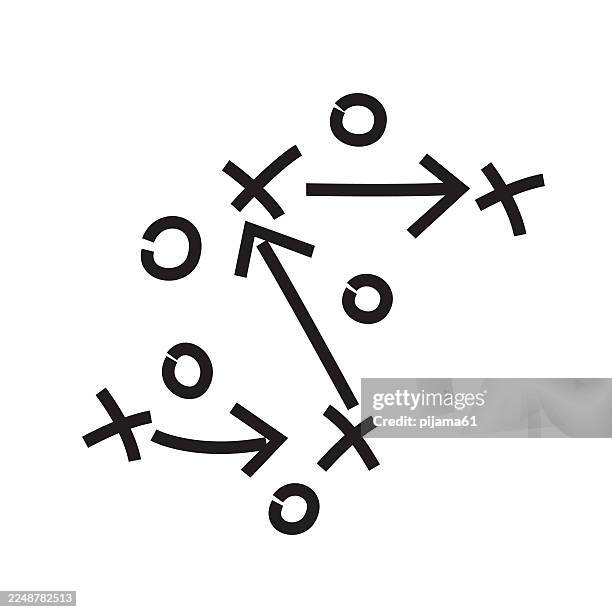 soccer game strategy and tactic plan outline icons. - sports playbook stock illustrations