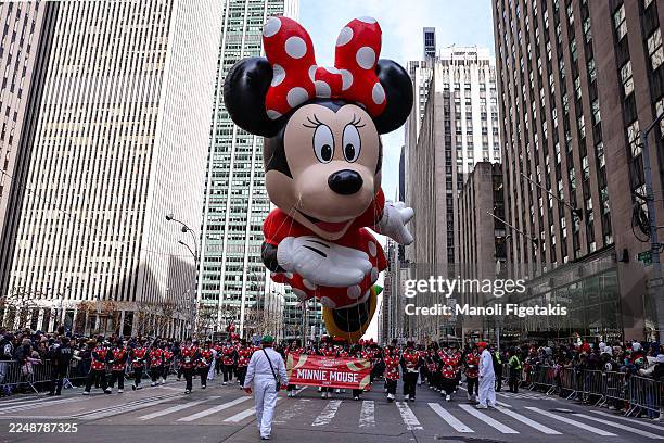 Disney's Minnie Mouse balloon is seen during 2025 Macy's Thanksgiving Day Parade on November 27, 2025 in New York City.