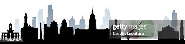 buenos aires skyline silhouette (all buildings are complete, moveable and highly detailed) - obelisco-de-buenos-aires stock illustrations