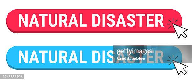 natural disaster - red and blue buttons with cursor on white background - emergency button stock illustrations