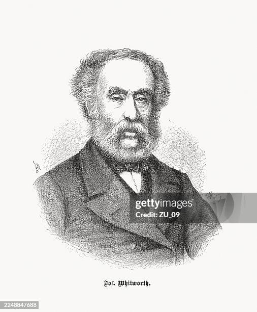sir joseph whitworth (1803-1887), english engineer, wood engraving, published 1883 - engineer portrait stock illustrations