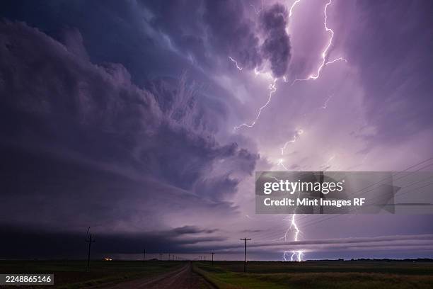 lightning from a tornado-producing supercell, , , lisbon, - north dakota stock pictures, royalty-free photos & images