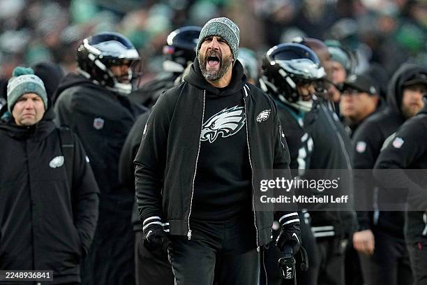 Head coach Nick Sirianni of the Philadelphia Eagles reacts against the Chicago Bears during the second quarter in the game at Lincoln Financial Field...