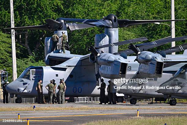 Marine Corps working with MV-22 Osprey at Mercedita International Airport, on December 2, 2025 in Ponce, Puerto Rico. The Trump administration...