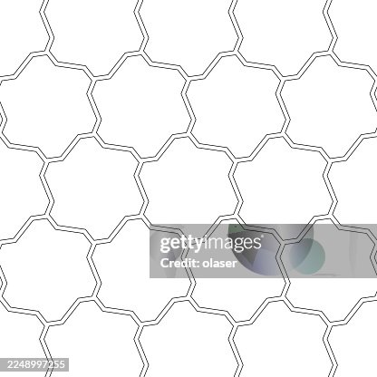 A geometric pattern featuring interconnected hexagonal shapes in black and white, ideal for backgrounds and designs. A geometric pattern featuring interconnected hexagonal shapes in black and white, ideal for backgrounds and designs.