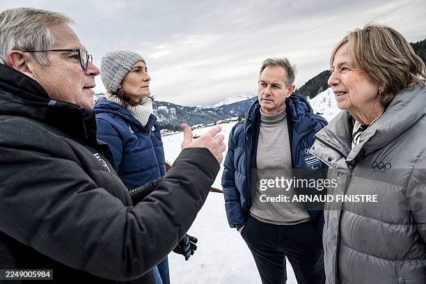 Mayor of La Clusaz Didier Thevenet , President of the French National Olympic and Sports Committee Amelie Oudea Castera , former Olympic skiing...