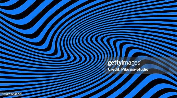 stockillustraties, clipart, cartoons en iconen met blue and black twisted optical illusion background, 3d illusion in abstract op art design - psychedelisch