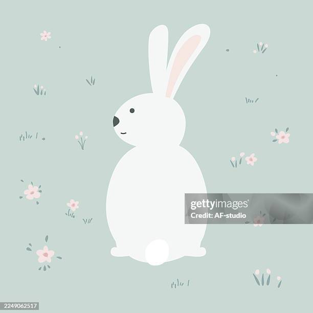 cute flat design easter bunny on spring meadow background - easter bunny ears stock illustrations