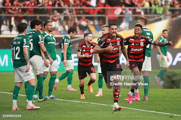 Danilo of Flamengo celebrates after scoring his team's first goal during the 2025 Copa CONMEBOL Libertadores Final match between Palmeiras and...