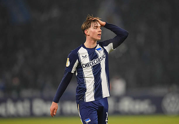 Kennet Eichhorn looks on during the DFB Pokal match between Hertha Berlin and 1. Kaiserslautern at Olympic Stadium, Berlin, Germany on December 2,...