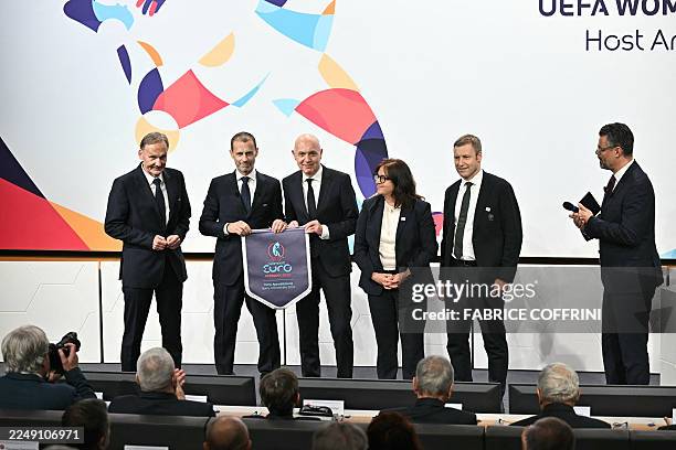 Borussia Dortmund's German CEO and UEFA Vice-President Hans-Joachim Watzke, UEFA President Aleksander Ceferin, German Football Association president...