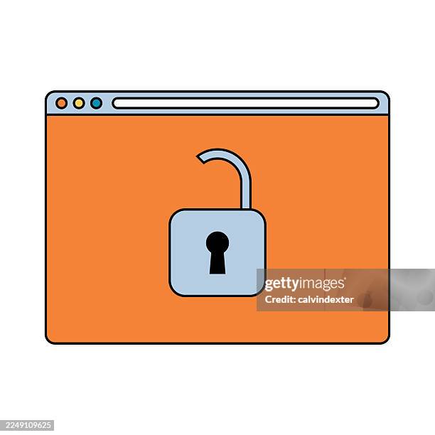 web browser with an open padlock retro style colors - entering data stock illustrations