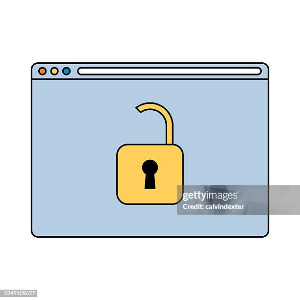 web browser with an open padlock retro style colors - entering data stock illustrations