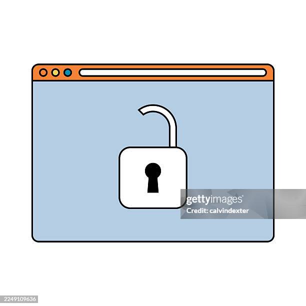 web browser with an open padlock retro style colors - entering data stock illustrations