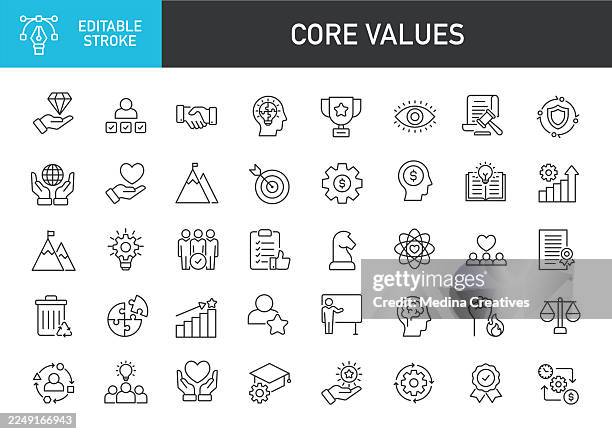 ilustrações de stock, clip art, desenhos animados e ícones de core values icons collection - editable storke thin line series icon - honestidade
