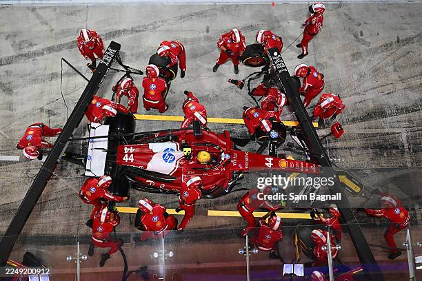 Lewis Hamilton of Great Britain driving the Scuderia Ferrari SF-25 makes a pitstop during the F1 Grand Prix of Qatar at Lusail International Circuit...