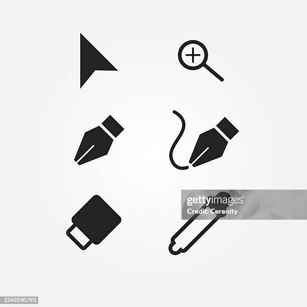 ai graphic design tools icons set pen cursor eyedropper - eraser isolated stock illustrations