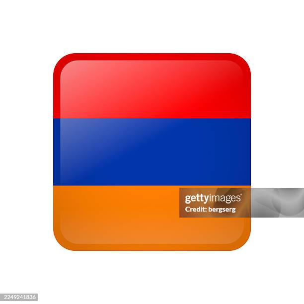 armenia flag. square glossy icon. vector badge, button, sign, illustration - armenia flag stock illustrations