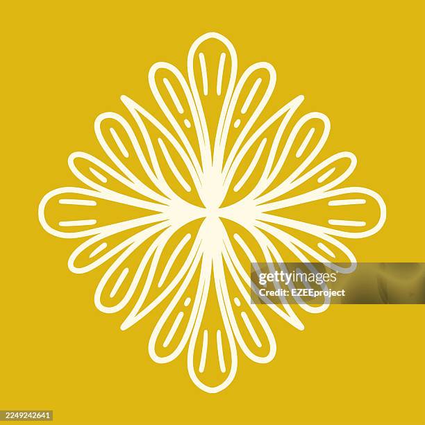 geometric ornamental vector. intricate hand drawn mandala on mustard background. abstract symmetrical floral motif - simple mandala stock illustrations