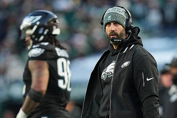 Head coach Nick Sirianni of the Philadelphia Eagles looks on against the Chicago Bears at Lincoln Financial Field on November 28, 2025 in...