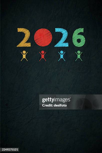 christmas new year 2026 fun creative cute cartoon multi colored text on black vector background, greeting card - labour day stock illustrations