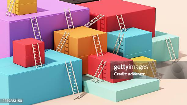 colorful blocks and ladders create a playful and vibrant scene in an abstract setting - ladder of success stock pictures, royalty-free photos & images