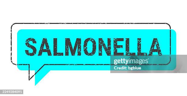 salmonella - blue grunge speech bubble on blank background. - salmonella typhimurium stock illustrations