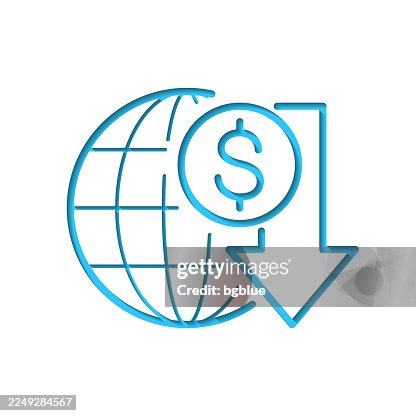Dollar rate decrease. Icon cut out on white paper with blue background Dollar rate decrease. Icon cut out on white paper with blue background