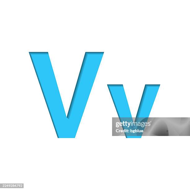 letter v - uppercase and lowercase. icon cut out on white paper with blue background - letter v stock illustrations