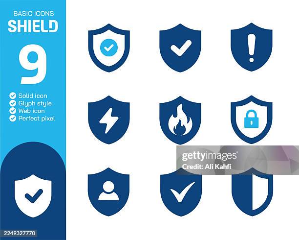 shield glyph solid icons collection. vector illustration. basic icon for website design, logo, app, template, ui, infographic etc - strong password stock illustrations