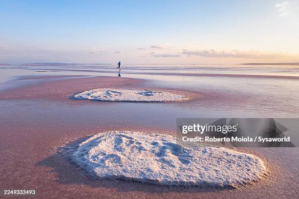 man running on a surreal salt lake - salt flat stock pictures, royalty-free photos & images