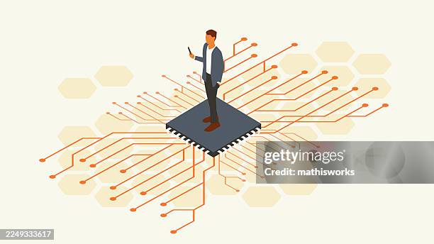 man connected - machine learning isometric stock illustrations