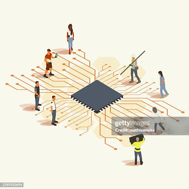 ai with working people - machine learning isometric stock illustrations