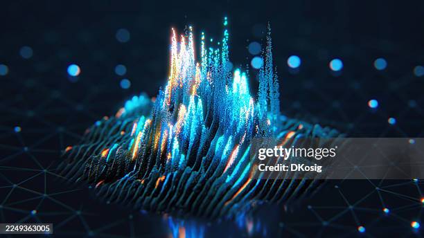 glowing data pattern - digital analytics, artificial intelligence, emerging technologies - medir imagens e fotografias de stock