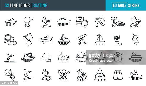 bootfahren thin line icons - editable stroke - schiffsschraube stock-grafiken, -clipart, -cartoons und -symbole